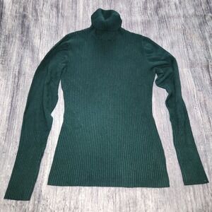 Worthington Women's Ribbed‎ Turtleneck Sweater Long Sleeve Green Size Medium
